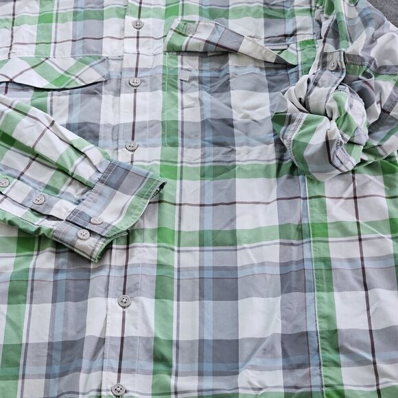 Columbia Shirt Men L Plaid LS Roll Up Tab Pockets Outdoor Sun Protect Vents Mesh - Picture 11 of 16